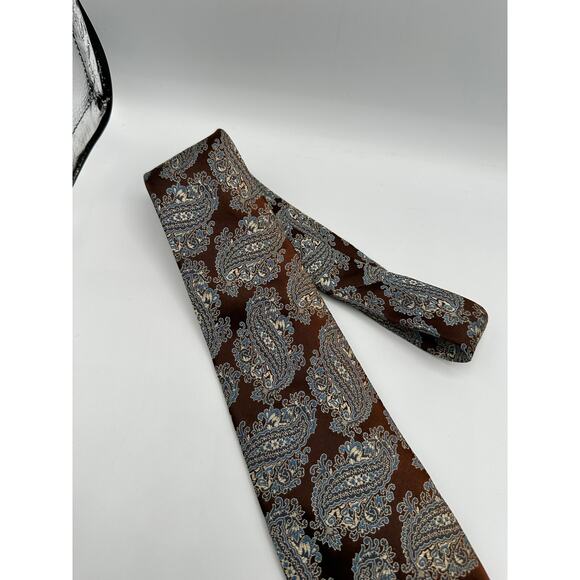 Vintage Christian Dior Silk Tie Floral Paisley Print Brown Ivory Office Designer - Picture 4 of 6